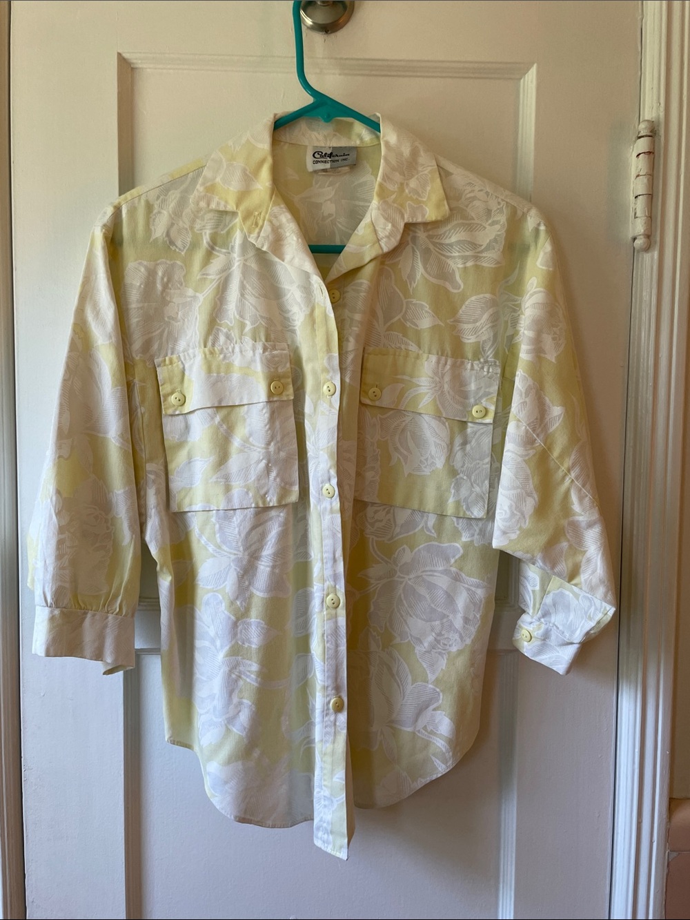 Vintage Pale Yellow Floral Button-Front Blouse